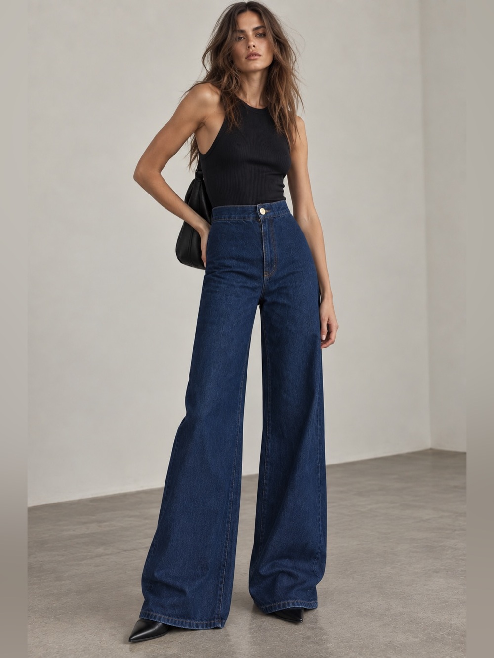 Zara Dark Indigo High Rise Wide Leg Jeans Size 0 Full Length Denim